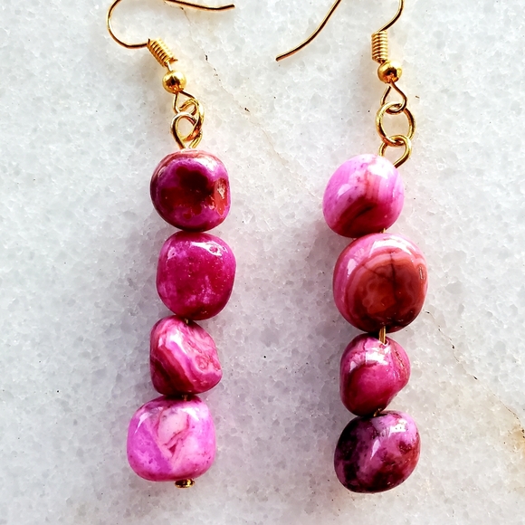 New Crazy Lace Agate Freeform Dangle Earrings. - Picture 13 of 13